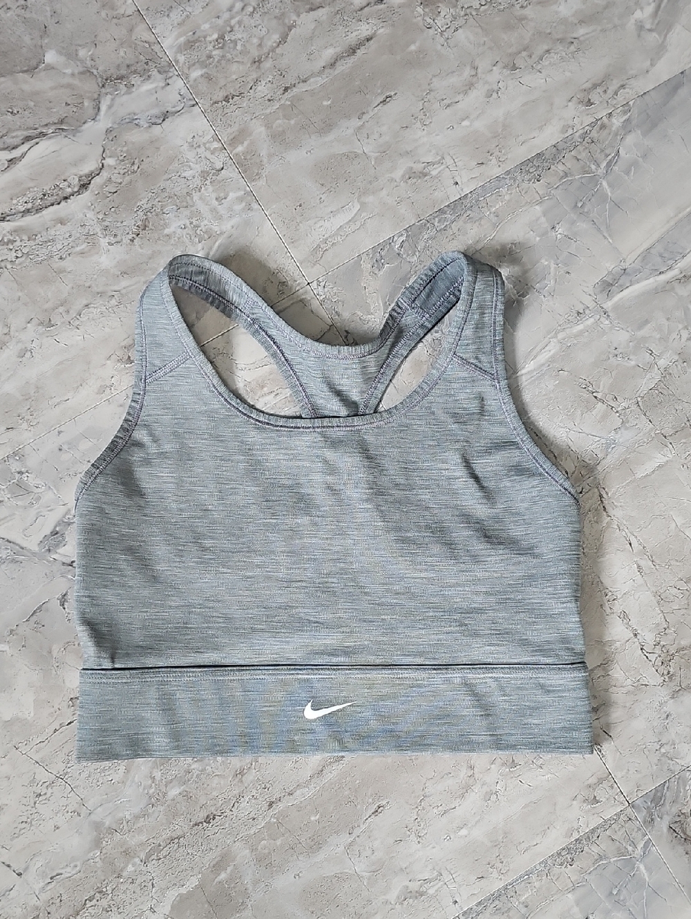 Nike Heather Gray Racerback Sports Bra with White Swoosh